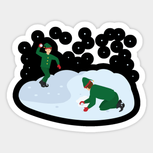 Elves having a snowball fight Sticker